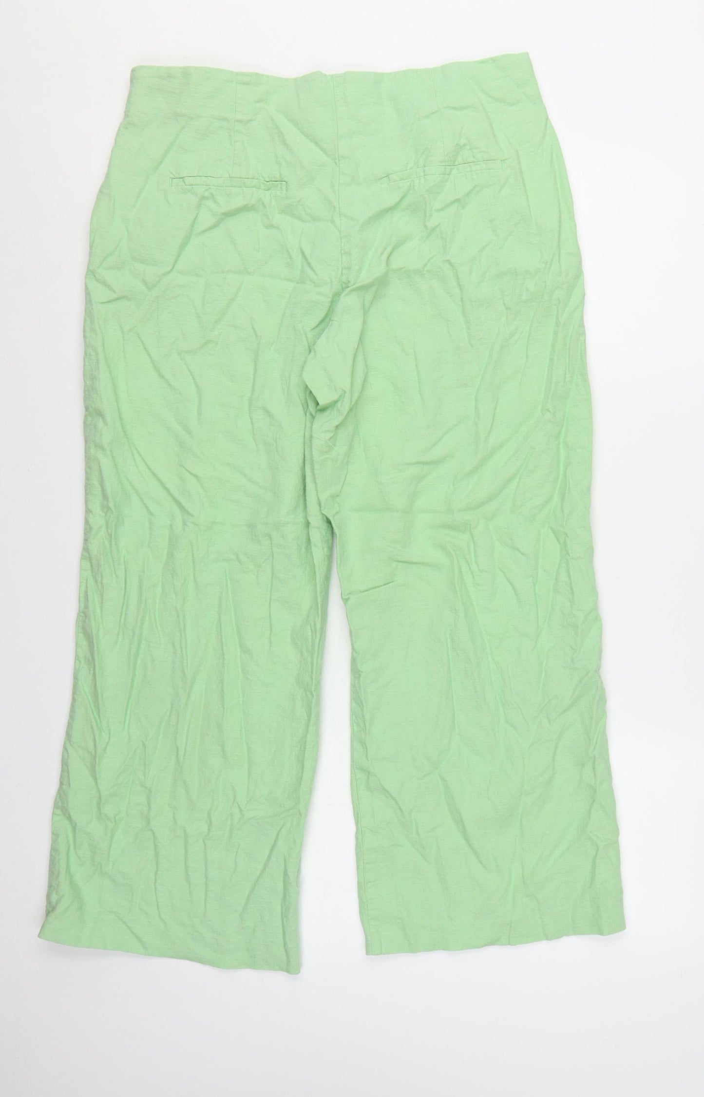 Marks and Spencer Women’s Green Linen Blend Cropped Wide-Leg Trousers Size 16