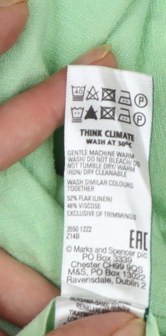 Marks and Spencer Women’s Green Linen Blend Cropped Wide-Leg Trousers Size 16