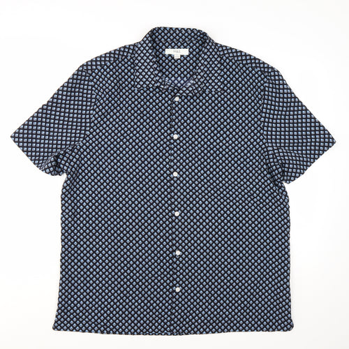Marks and Spencer Mens Blue Geometric Short Sleeve Button-Up Shirt XL
