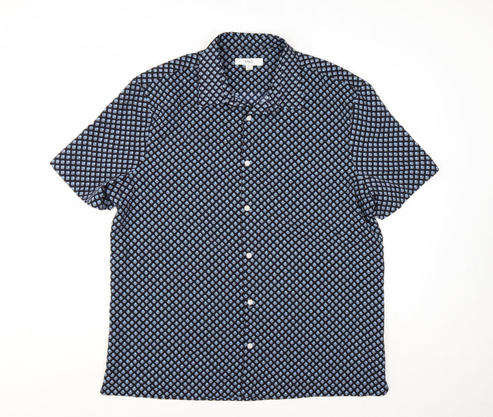 Marks and Spencer Mens Blue Geometric Short Sleeve Button-Up Shirt XL