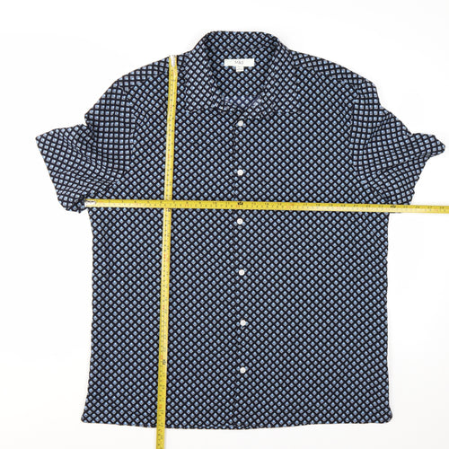 Marks and Spencer Mens Blue Geometric Short Sleeve Button-Up Shirt XL