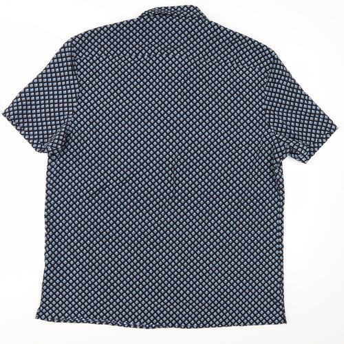 Marks and Spencer Mens Blue Geometric Short Sleeve Button-Up Shirt XL