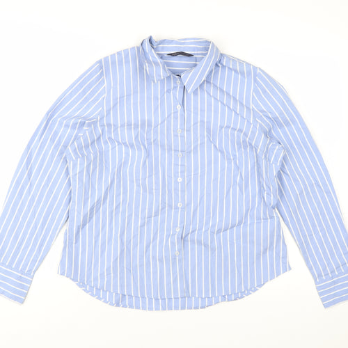 Marks and Spencer Women’s Blue Striped Long Sleeve Button-Up Shirt Size 14