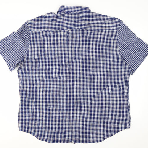 Marks and Spencer Men's Blue Checked Short Sleeve Button-Up Shirt XL