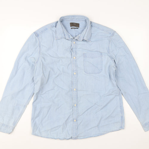 Marks and Spencer Men's Blue Pure Cotton Long Sleeve Casual Shirt L