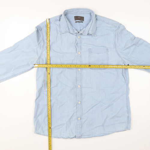 Marks and Spencer Men's Blue Pure Cotton Long Sleeve Casual Shirt L