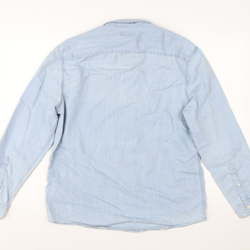 Marks and Spencer Men's Blue Pure Cotton Long Sleeve Casual Shirt L
