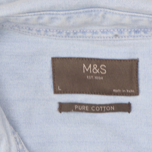 Marks and Spencer Men's Blue Pure Cotton Long Sleeve Casual Shirt L