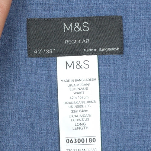 Marks and Spencer Men's Grey Regular Fit Trousers 42L