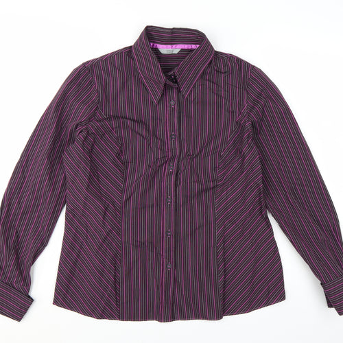 Marks and Spencer Women’s Purple Striped Long Sleeve Button-Up Shirt UK 18