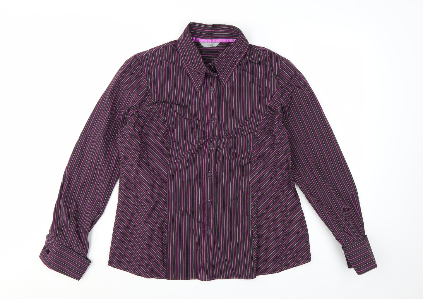 Marks and Spencer Women’s Purple Striped Long Sleeve Button-Up Shirt UK 18