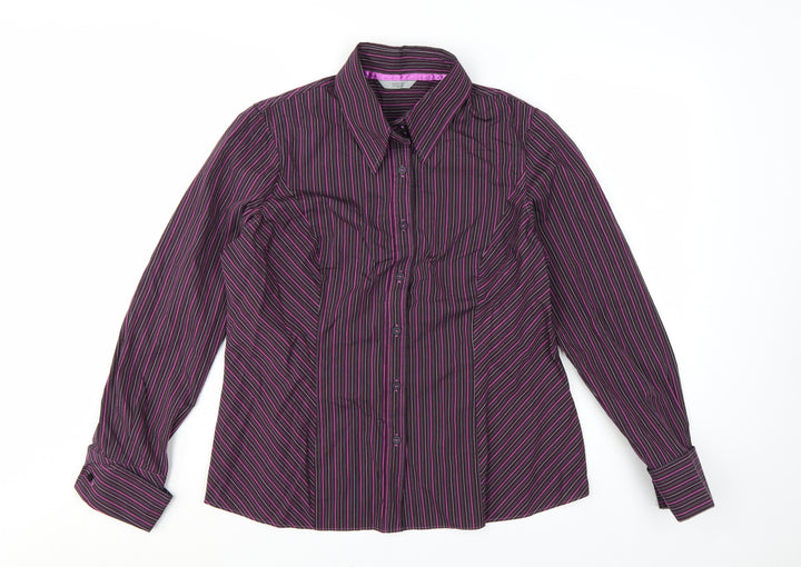 Marks and Spencer Women’s Purple Striped Long Sleeve Button-Up Shirt UK 18