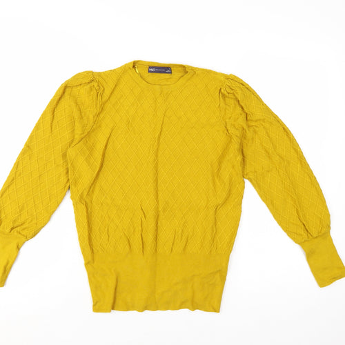 Marks and Spencer Women’s Yellow Crew Neck Puff Sleeve Jumper Size 14