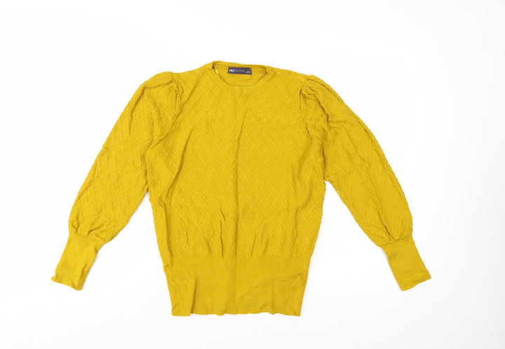 Marks and Spencer Women’s Yellow Crew Neck Puff Sleeve Jumper Size 14