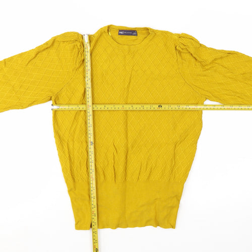 Marks and Spencer Women’s Yellow Crew Neck Puff Sleeve Jumper Size 14