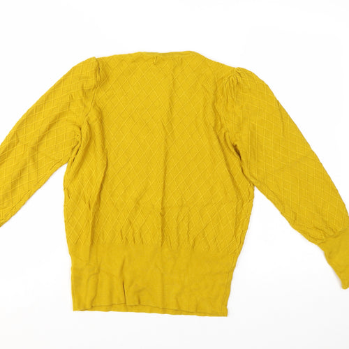 Marks and Spencer Women’s Yellow Crew Neck Puff Sleeve Jumper Size 14