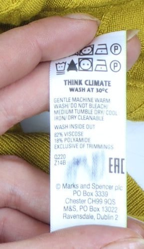 Marks and Spencer Women’s Yellow Crew Neck Puff Sleeve Jumper Size 14