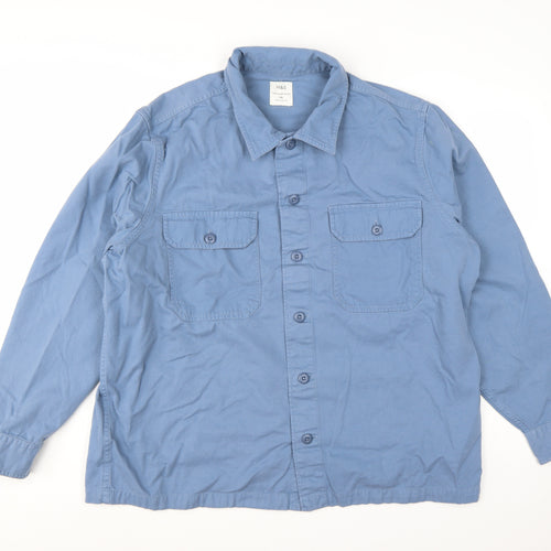 Marks and Spencer Men's Blue 2XL Cotton Long Sleeve Overshirt