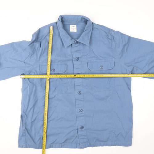 Marks and Spencer Men's Blue 2XL Cotton Long Sleeve Overshirt