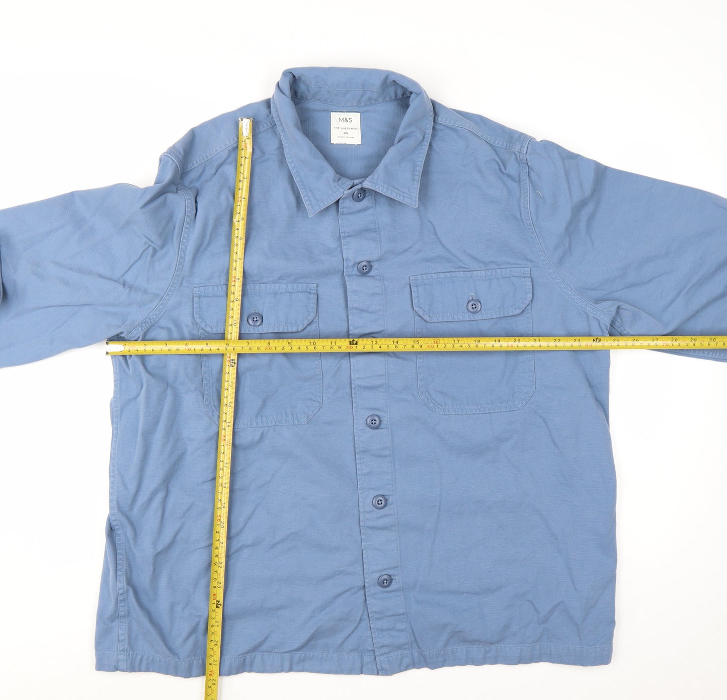 Marks and Spencer Men's Blue 2XL Cotton Long Sleeve Overshirt