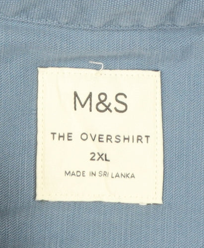 Marks and Spencer Men's Blue 2XL Cotton Long Sleeve Overshirt