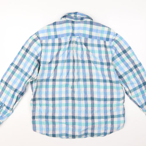 Marks and Spencer Men's Blue Check Linen Long Sleeve Casual Shirt L
