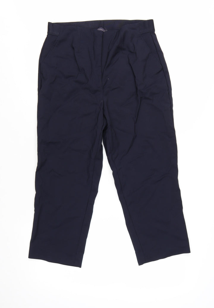 Marks and Spencer Women Navy Regular Trousers Size 12 Cotton Blend