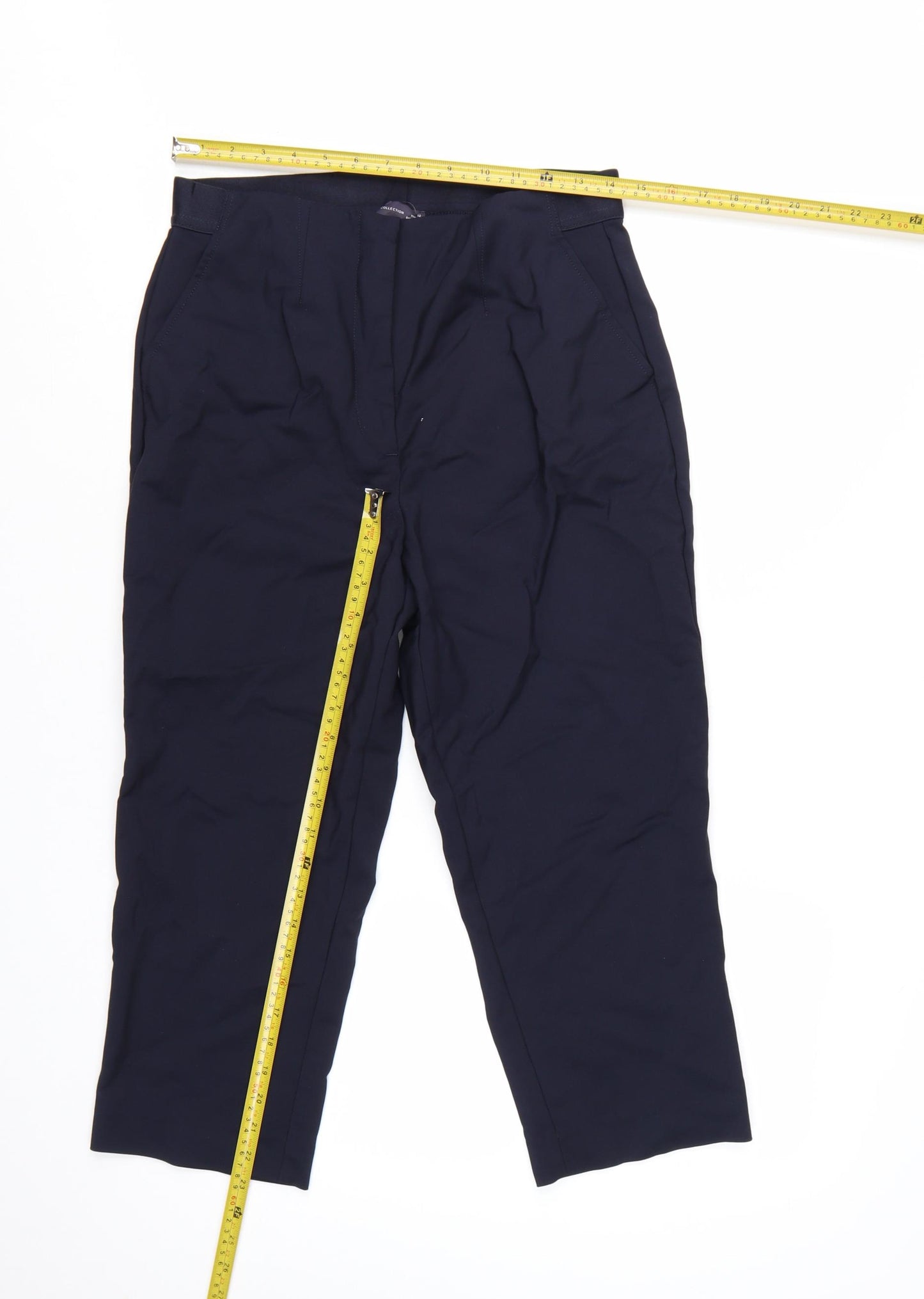 Marks and Spencer Women Navy Regular Trousers Size 12 Cotton Blend