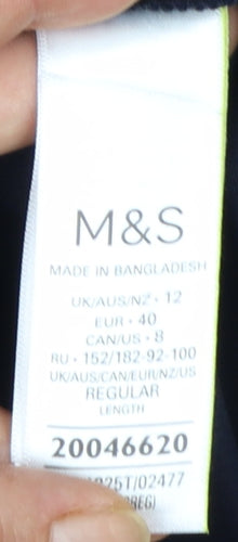 Marks and Spencer Women Navy Regular Trousers Size 12 Cotton Blend