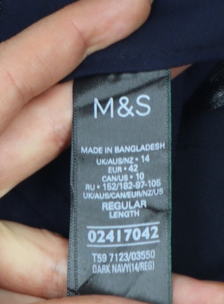 Marks and Spencer Women's Blue Regular Straight Leg Trousers Size 14