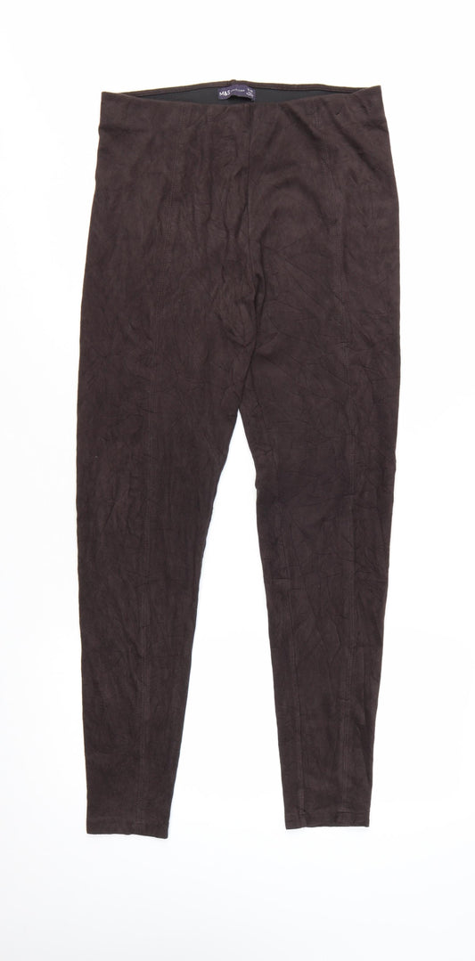 Marks and Spencer Women Brown Faux Suede Leggings Size 12