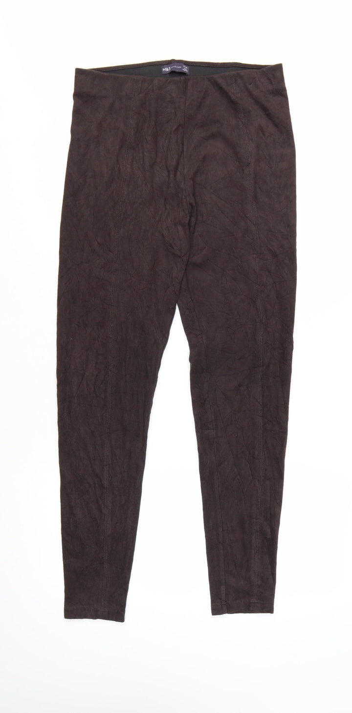 Marks and Spencer Women Brown Faux Suede Leggings Size 12