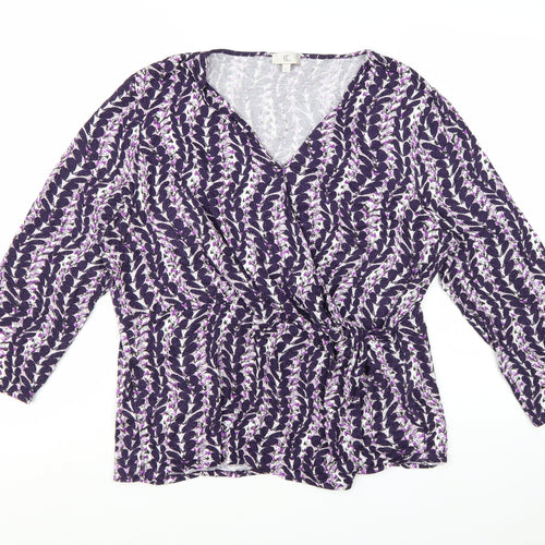 CC Women Purple Floral Wrap Blouse XL 3/4 Sleeve V-Neck