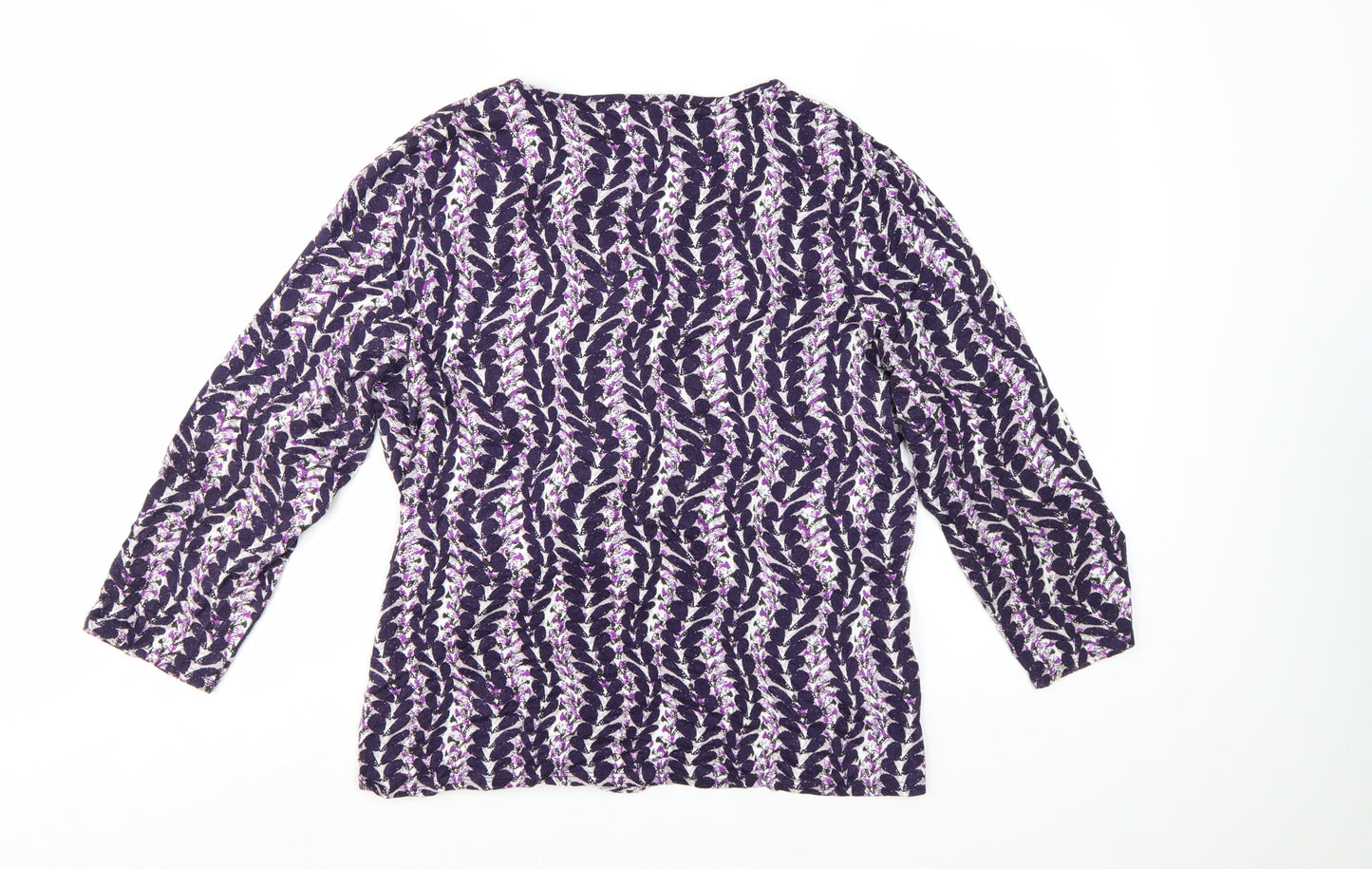 CC Women Purple Floral Wrap Blouse XL 3/4 Sleeve V-Neck