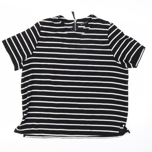 Mango Women Black White Striped Short Sleeve Basic Top Size 14