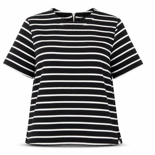 Mango Women Black White Striped Short Sleeve Basic Top Size 14