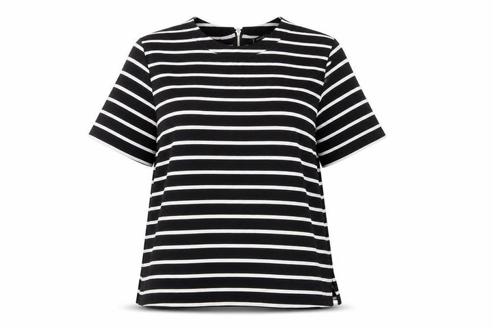 Mango Women Black White Striped Short Sleeve Basic Top Size 14