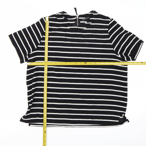 Mango Women Black White Striped Short Sleeve Basic Top Size 14