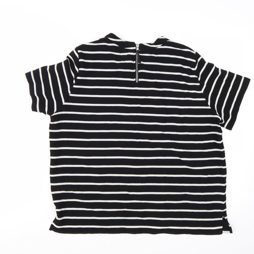 Mango Women Black White Striped Short Sleeve Basic Top Size 14