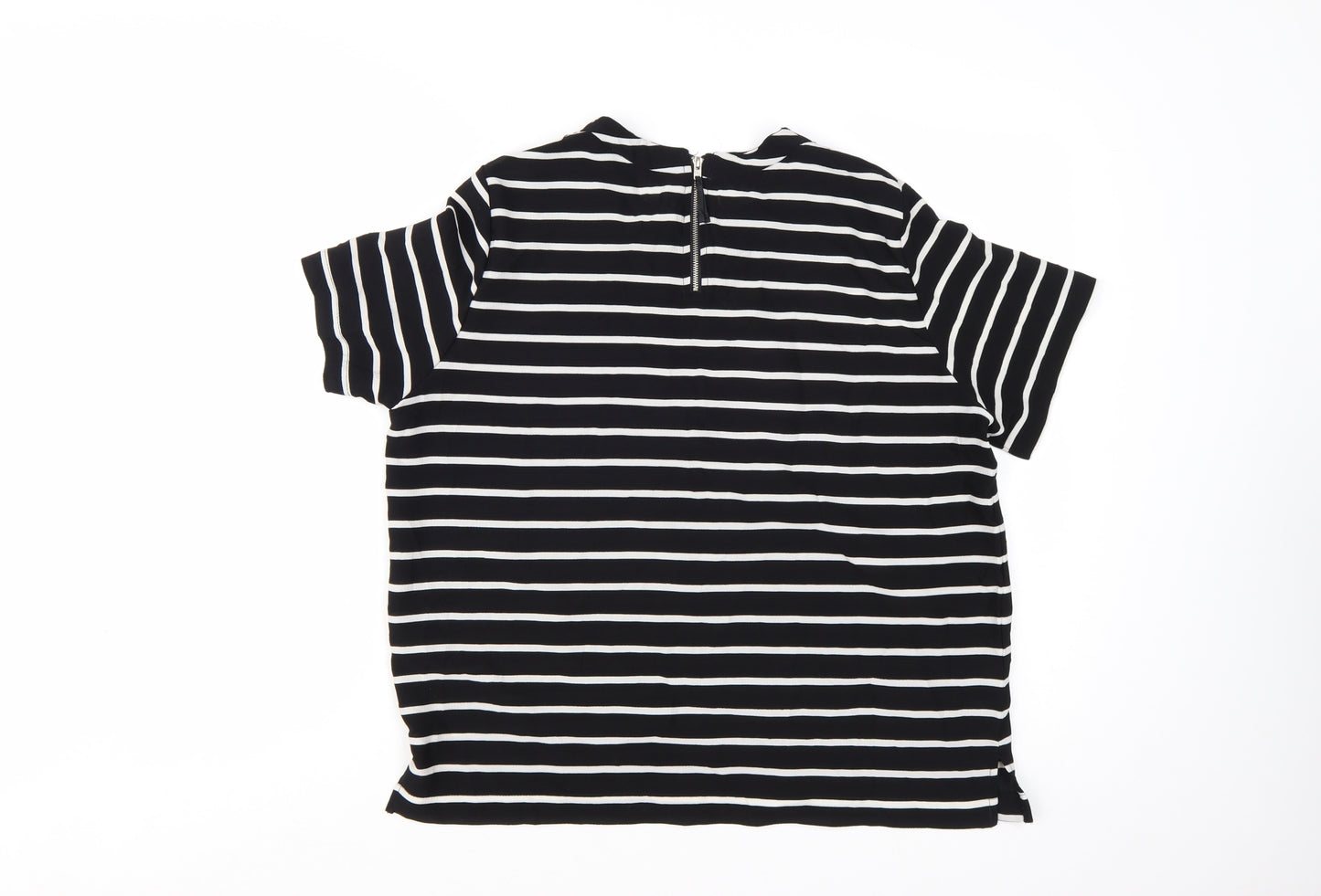 Mango Women Black White Striped Short Sleeve Basic Top Size 14