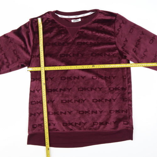 DKNY Womens Burgundy Velour Logo Pullover Sweatshirt Size M