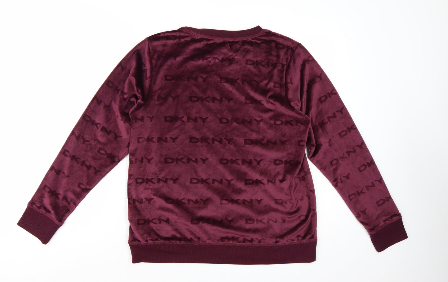 DKNY Womens Burgundy Velour Logo Pullover Sweatshirt Size M