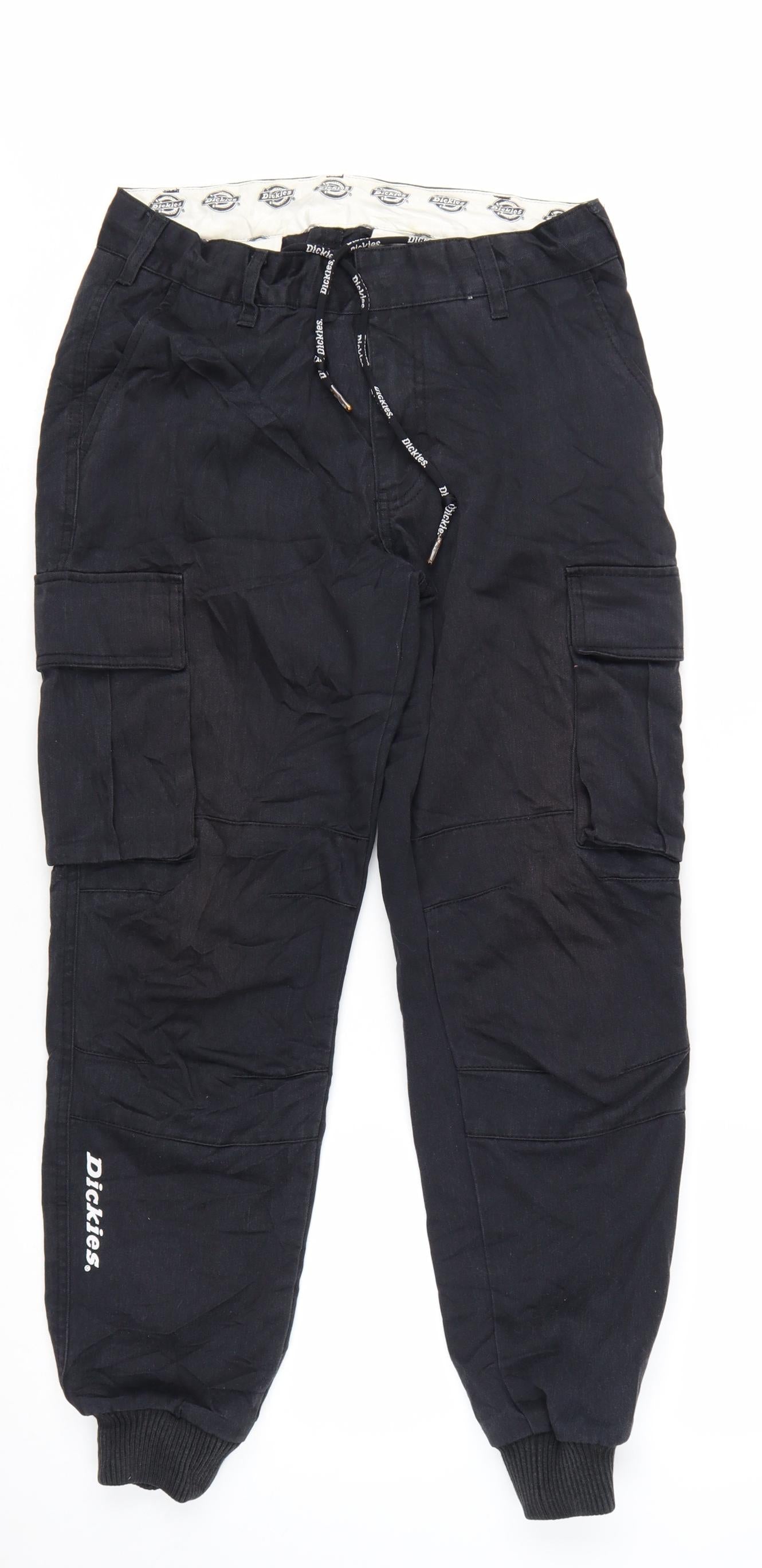 Dickies Men's Black Cargo Trousers Size 28 Regular Fit Workwear Pants