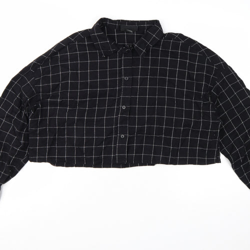 Monki Women's Black Check Cropped Cotton Button-Up Shirt L