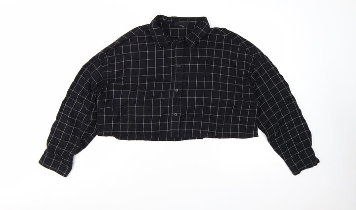 Monki Women's Black Check Cropped Cotton Button-Up Shirt L