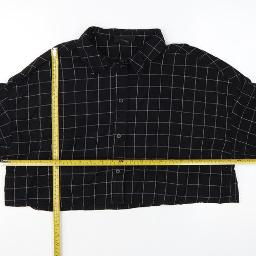 Monki Women's Black Check Cropped Cotton Button-Up Shirt L