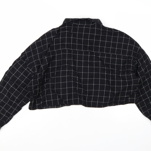 Monki Women's Black Check Cropped Cotton Button-Up Shirt L