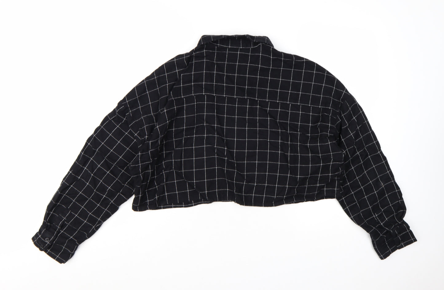 Monki Women's Black Check Cropped Cotton Button-Up Shirt L