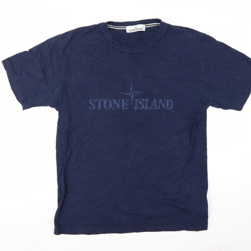 Stone Island Men's Blue Cotton Logo T-Shirt Size L Classic Designer