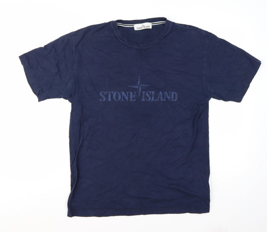 Stone Island Men's Blue Cotton Logo T-Shirt Size L Classic Designer